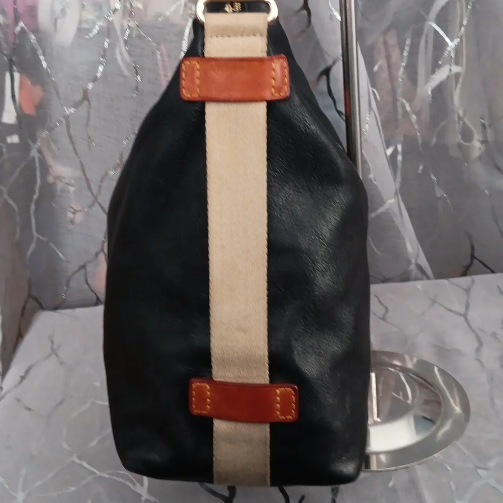 Dooney & Bourke Black Leather Hobo with Brown Trim - Picture 6 of 16